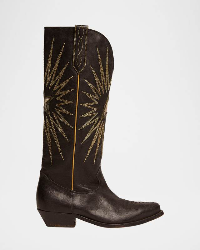Wish Star Embroidered Leather Western Boots